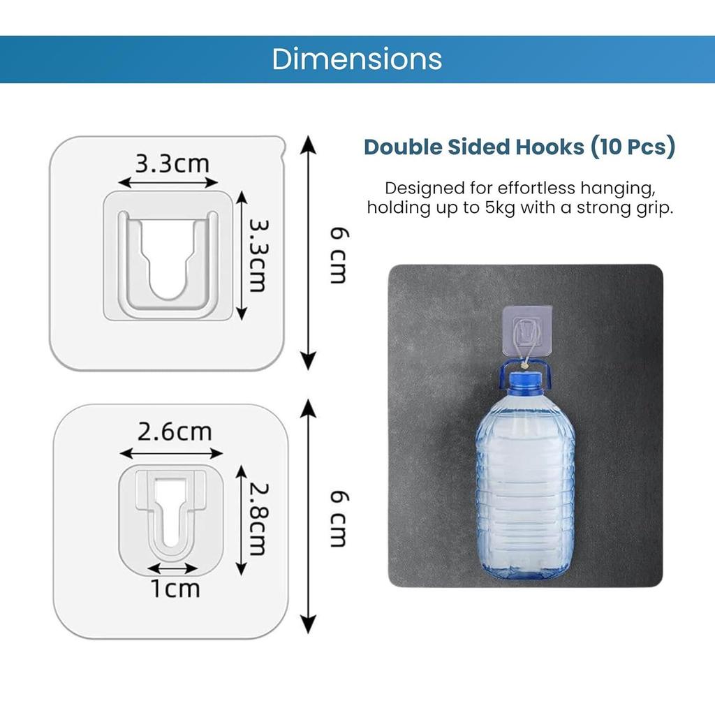 Stainless Steel Double-Sided Self Adhesive Male/Female Wall Hooks-Heavy-Duty,No-Drill,Transparent Sticker Hooks for Hanging Socket Box,