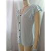 Womens V Neck Eyelet Embroidered Blouse With Short Flutter Sleeves Casual Button Down Top