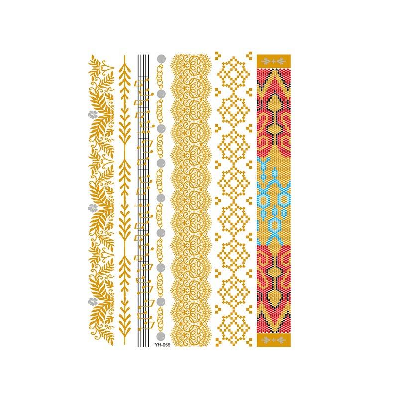 Yh Retro Large Bronzing Tattoo Sticker Waterproof Tattoo Sticker Amazon Set Hot Silver Color Printing Sticker