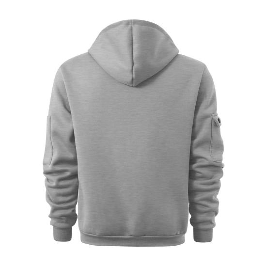 Men Spring Fall Fitness Hoodie with Zipper Decor Plush-lined Hooded Multi Pockets