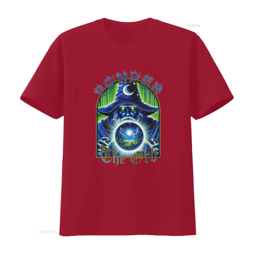 Vintage 80er Jahre Stil Zauberer Blau Ästhetik T-Shirt Extra Großer Druck mit Denke über die Kugel Design vintage Gewaschen Stilvoll homme