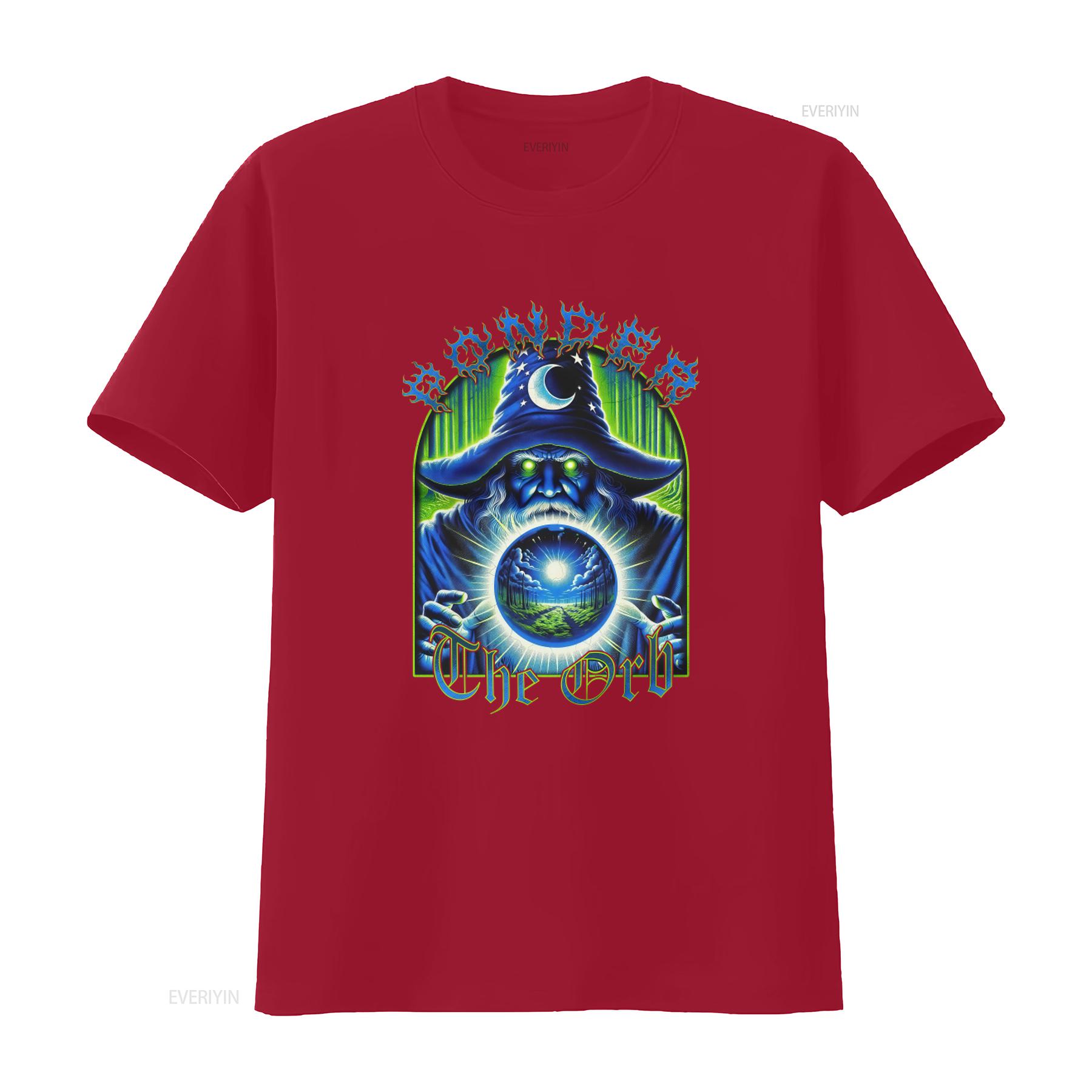 Vintage 80s Style Wizard Blue Aesthetic T Shirt Extra Large Print with Ponder the Orb Design vintage Washed Stylish homme S