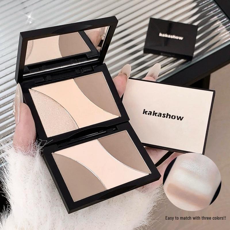 Kakashow 3D Contouring Palette: Light & Shadow Three-Color All-in-One for Sculpting & Nose Shadowing