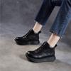 Johnature Lace Up Genuine Leather Short Boots Thick Soled Leisure Soft Soled Wedge Heels Women's Shoes