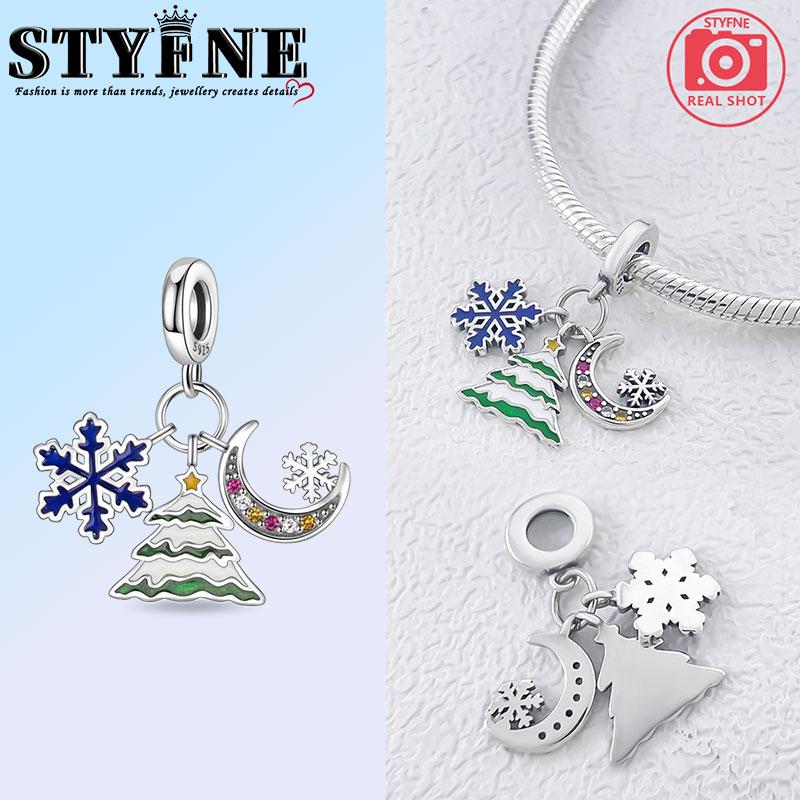 Copper Christmas Snowman House Tree Bells Charms Beads Pendant For Original Bracelet Woman Girl Jewelry