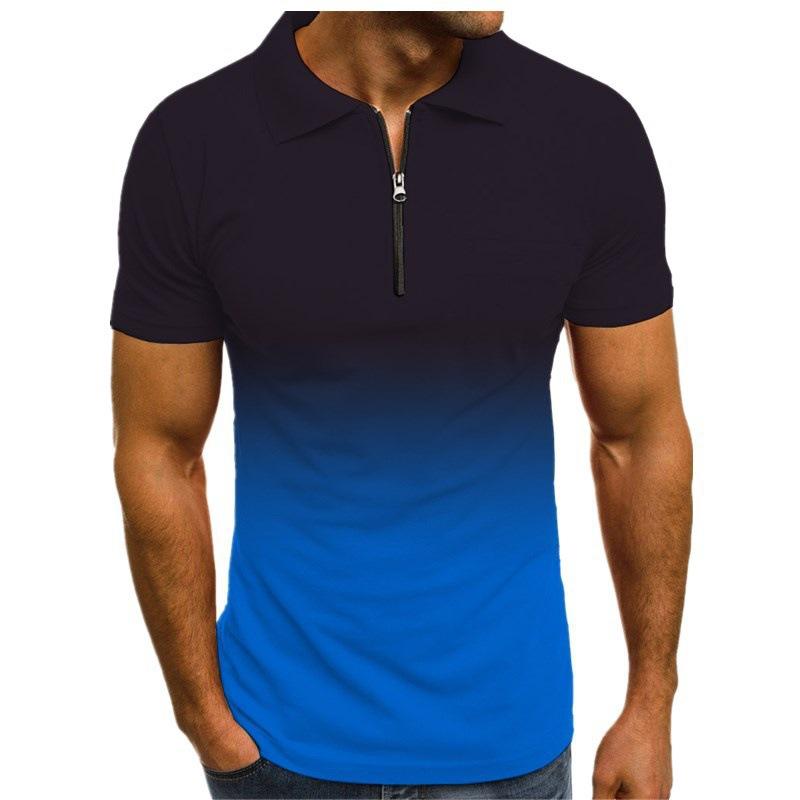 Summer Men's Solid Color Polo Shirt Short Sleeve Turn-Down Collar Zipper Tshirts Men Casual Streetwear Breathable Male Tops