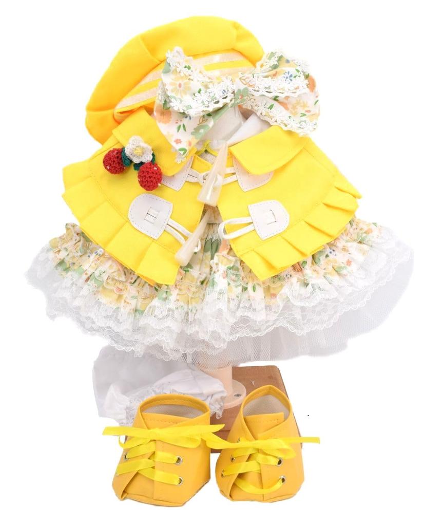 Teddy Bear Mail Order Alice Cookie Ann Costume with Duffle Cape and Floral Print Dress Dress-Up (Size Small, Yellow)