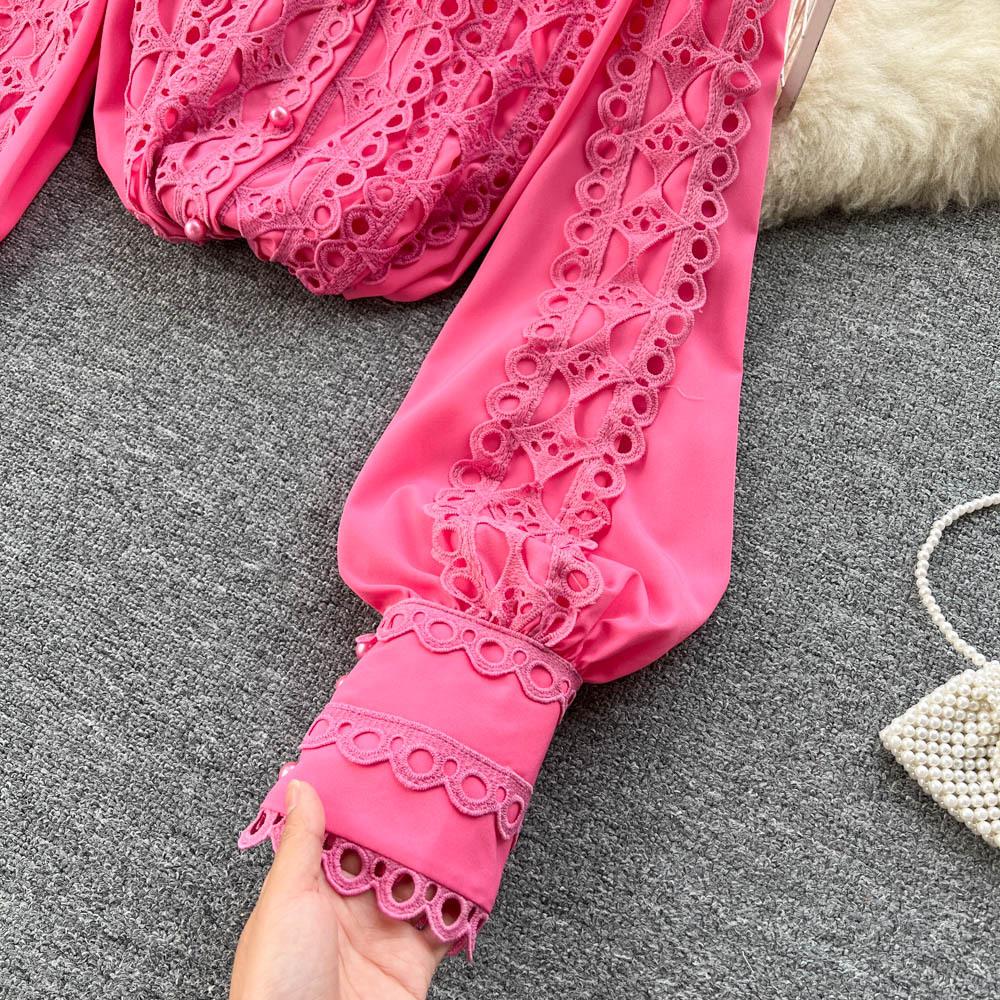 Design Crochet Temperament Long Sleeve Shirt Top Autumn Women's Loose Shirt