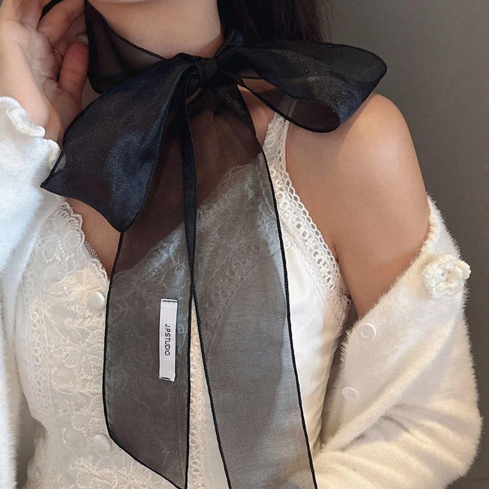 Thin Silk Scarf Pearl Shiny Belt Elegant Long Narrow Scarf  Spring Summer
