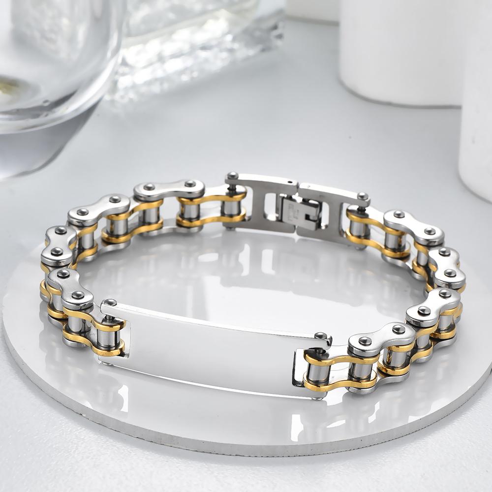 12MM Motorcycle Bike Chain Bracelet for Men Stainless Steel Bicycle Link Design Men's ID Bracelets Punk Rock Jewelry Accessory 10 Color