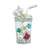 Creative Zircon Rhinestones Juice Beverage Cup Pin Brooch For Women Girls Trendy Clothing Casual Banquet Accessories