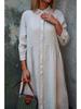 2023 Cotton Linen Solid Color Shirt Collar Long Casual Dress