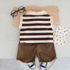Letni 0-5 lat chłopięcy garnitur casualowy w paski bez rękawów polo + spodenki dziecięcy zestaw modny przyjemnie chłodny bawełna