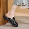 Fashion Leather Women's Slippers And Ladies Sandals Round Toe Mules Shoes Black Slides On Promotion Youthful Emo Sale Easy Wears Eva 39