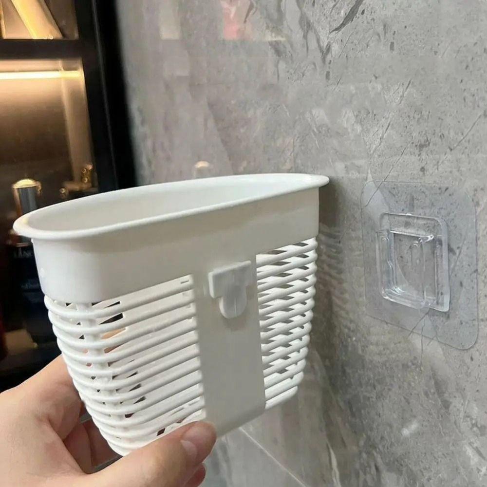 Hollow Wall Mounted Storage Basket Punching-free Sundry Storage Basket Small Drain Basket  Bedroom