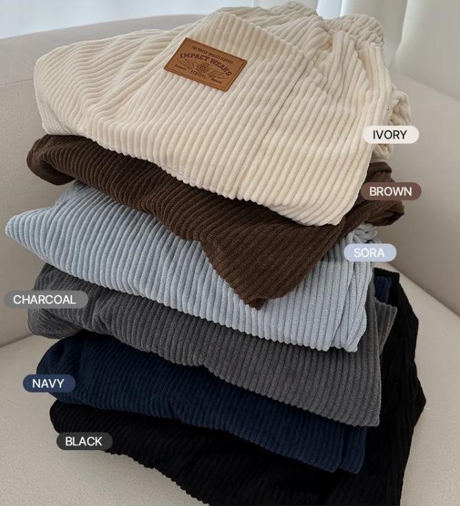

Corduroy High-Waist Striped Drawstring Trousers Small чорний