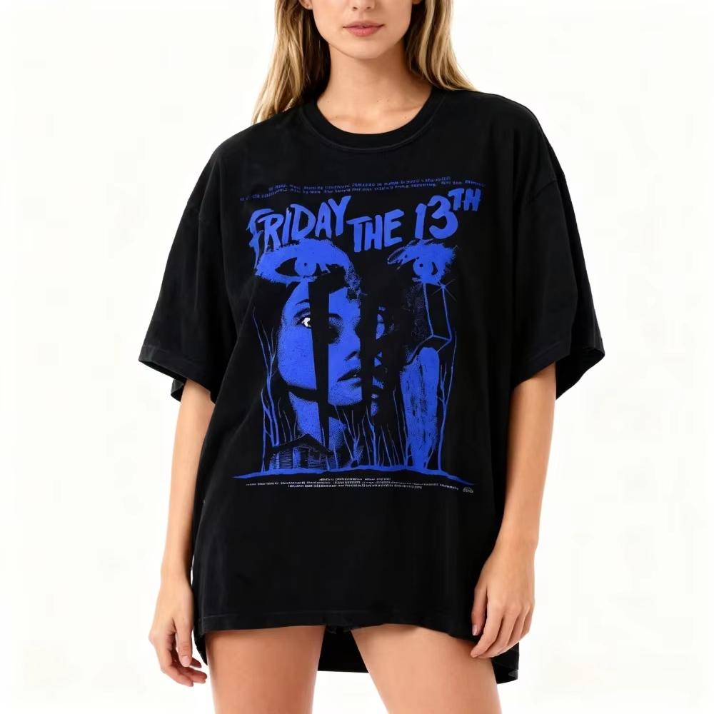 Friday The 13th Tee Classic Slasher Retro Horror Movie Graphic Shirt Clothing Graphic Short Sleeve Shirt Unisex Women AllSeason S