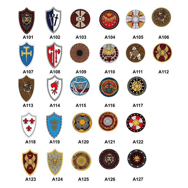 Medieval Military War Army Castle Knight Soldier Figures Building Blocks Weapon Cloak Helmet Shoulder Armor Flag Warrior Shield