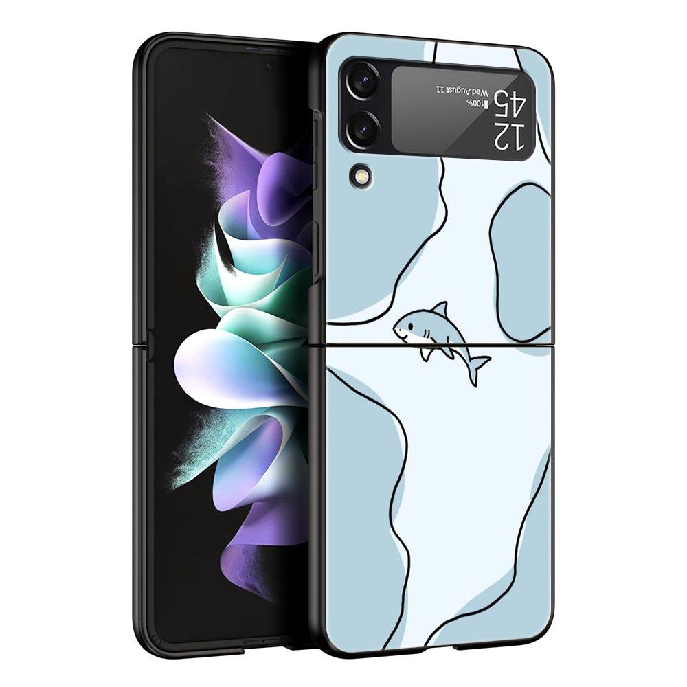 

Seaside Sharks Pattern Hard PC Phone Case For Samsung Galaxy Z Flip 7 6 5 4 Black Cover For Galaxy Z Flip 3 Foldable Shell Capas Z Flip 6