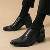 New Men's Pointed Black Brown Formal High-heeled Shoes Brand Designer Wedding Prom Homecoming Flats Sapato Social Masculino