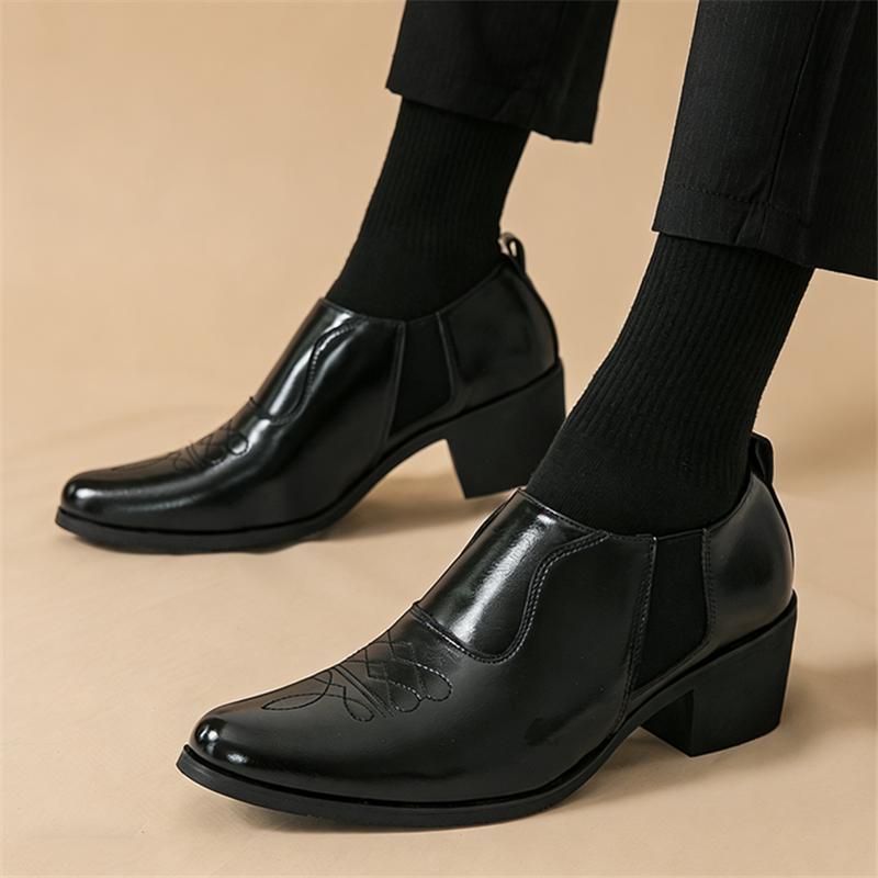 New Men's Pointed Black Brown Formal High-heeled Shoes Brand Designer Wedding Prom Homecoming Flats Sapato Social Masculino