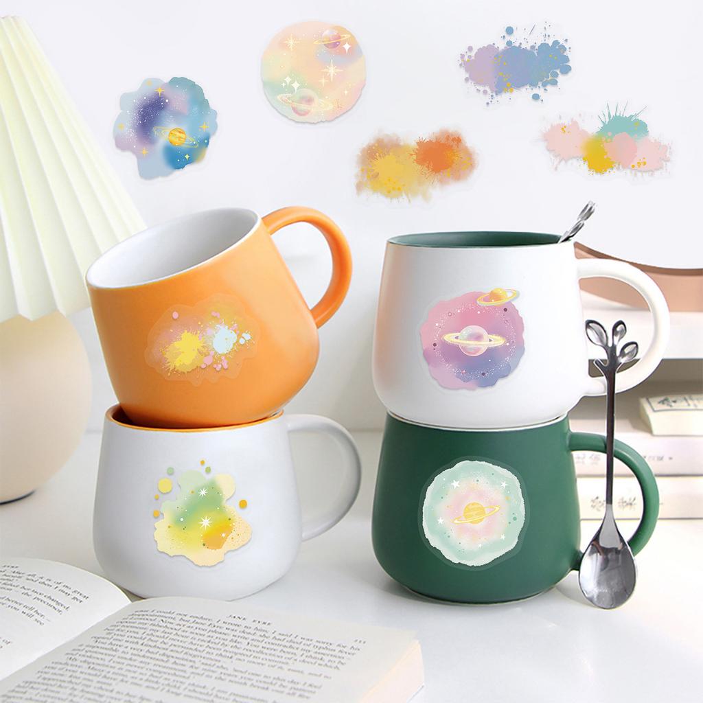 50 Pieces of Watercolor-blended Starry Sky Pet Stickers, Dreamy Colored Ink Planet Transparent Sticker Art