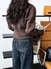 Knit Top Sweater for Long Crew Short Zip Slimming Available in Three Brown [JINJUDUO] Women, Sleeve, Autumn/Winter, Lightweight, Neck, Casual,