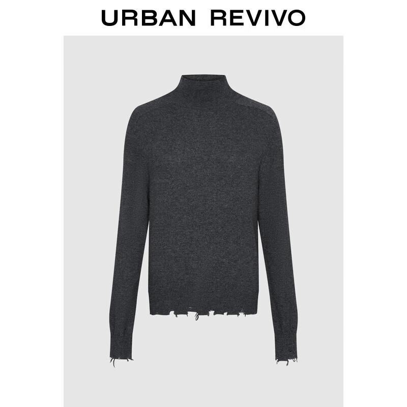 

UR2025 Women s Gray Frayed Edge Stand Collar Knit Sweater L