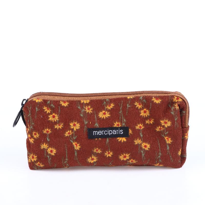 Vintage Corduroy Federmäppchen Retro Blumenmuster Federtasche Große Kapazität Schreibwaren Tasche Für Schüler Büro Make-up Aufbewahrung