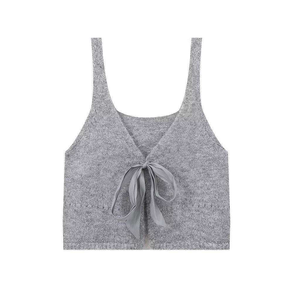 

ZARZ DIY Женский классический жилет с лентой: Четыре цвета, модный и универсальный европейский и американский стиль Large серый