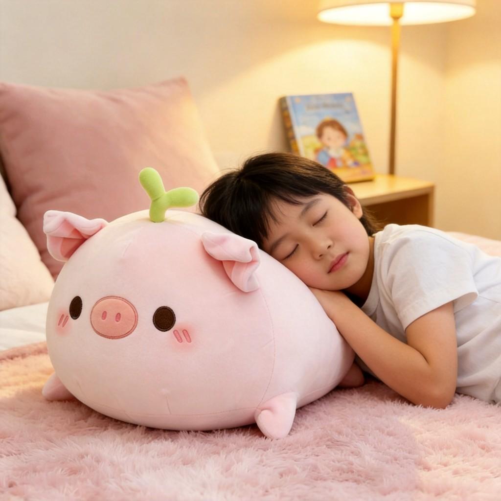 Plush Pig Toy Pillow With Flower Design For Childrens Comfort And Play
