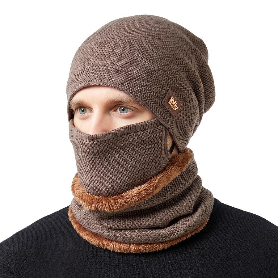 

Парная вязаная шапка, кашемировая женская однотонная шапка стек, толстая зимняя шапка с защитой ушей, мужская шапка с рукавами хаки