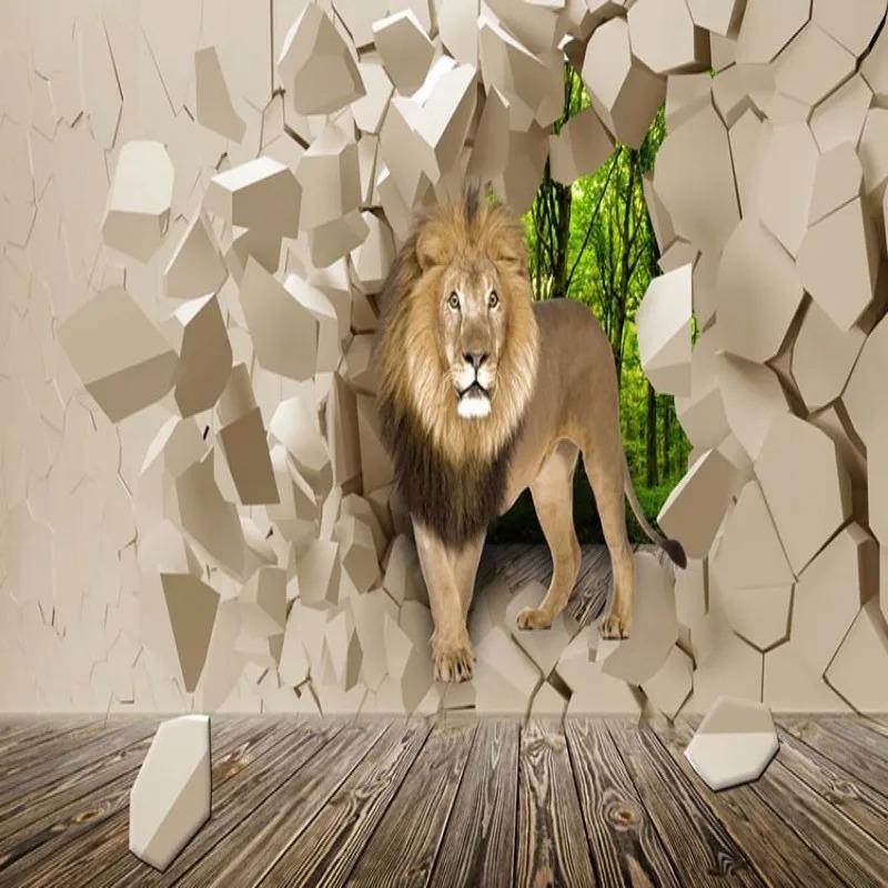 Lion From Stone Wall Mural Background Graphic Wallpaper For Living Room Bedroom 3d Wallpapers