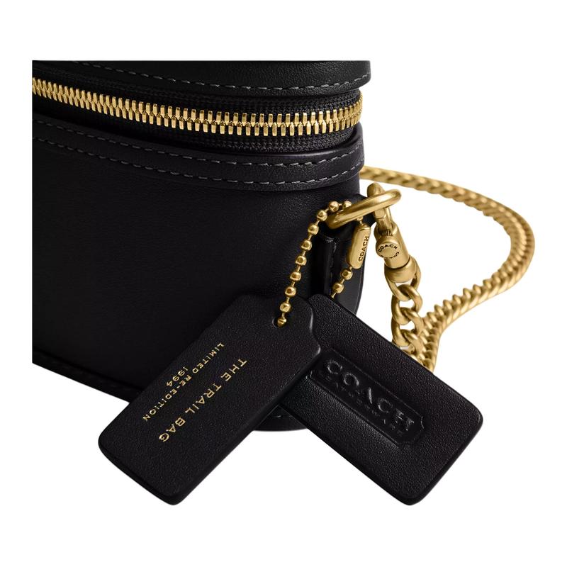 Coach Trail 15 Metal Hardware Ring Zipper Chain Detail Glove Tanned Leather Handbag Mini Women's Black