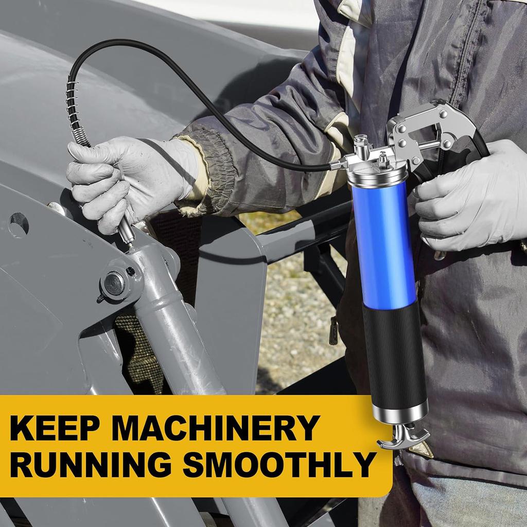 Grease Gun Kit,7000 PSI Heavy Duty Grease Gun with Lock Coupler,18"Spring Flex Hose,Standard Hose,Grease Injector,Needle,Coupler