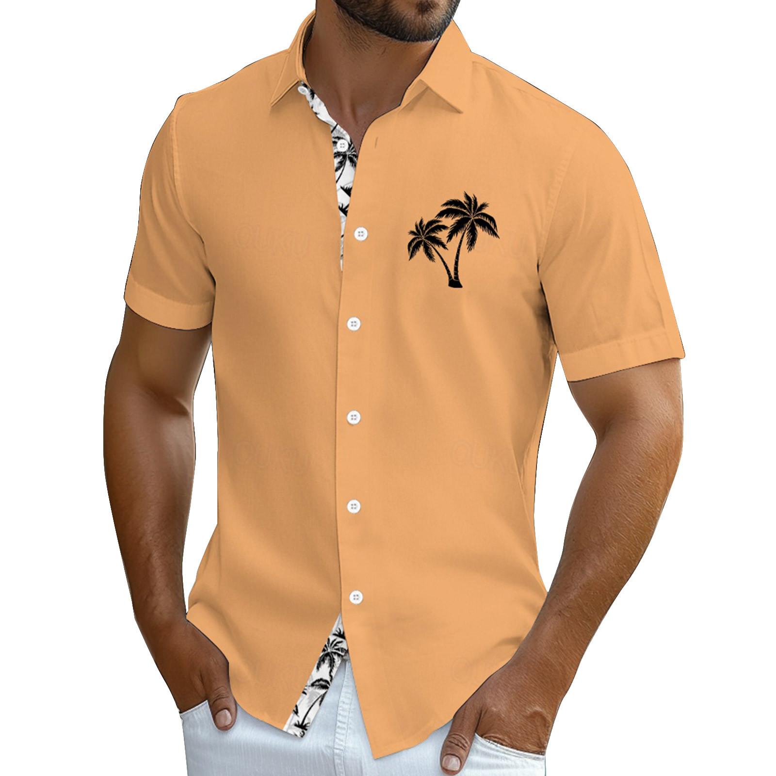 

Мужские винтажные рубашки для боулинга на пуговицах с коротким рукавом, летняя пляжная рубашка XXXL оранжевый