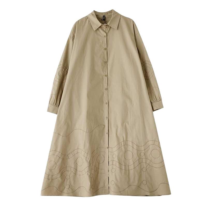 Lösa Plus Size Splicing Casual Enkla Broderier Söta Långärmade Klänningar