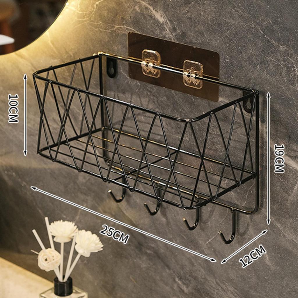 Shelf for Shower Basket with Hooks, Organizer, Storage Shelf, Iron, Rust Proof, Wall Mounted, No