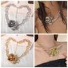 Luxury Metal Rose Necklace Coarse Neck Chain Exaggerated Flower Necklace  Women