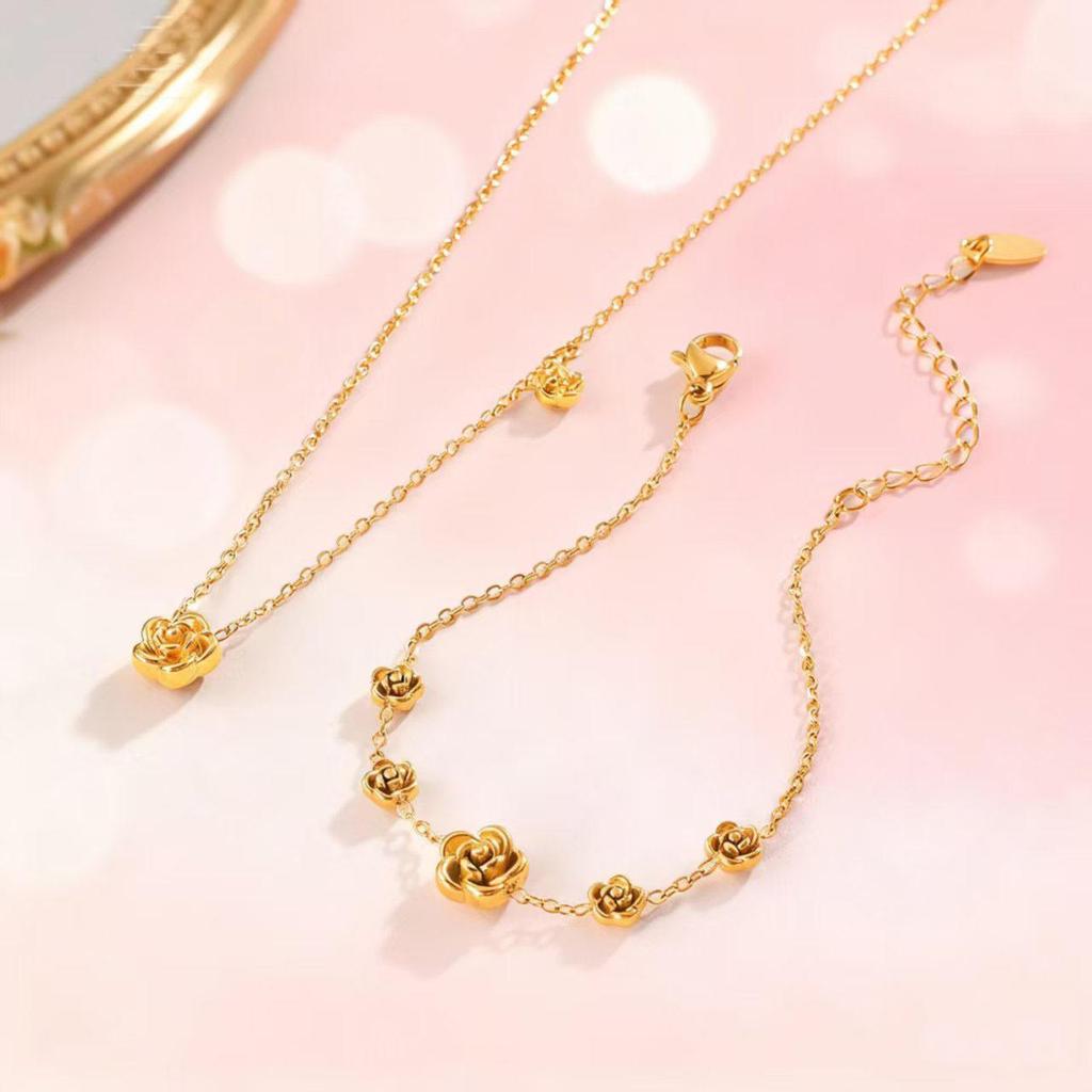 Titanium Steel 3D Rose Necklace & Jewelry Set: Elegant, Non-Fading & Fashionable