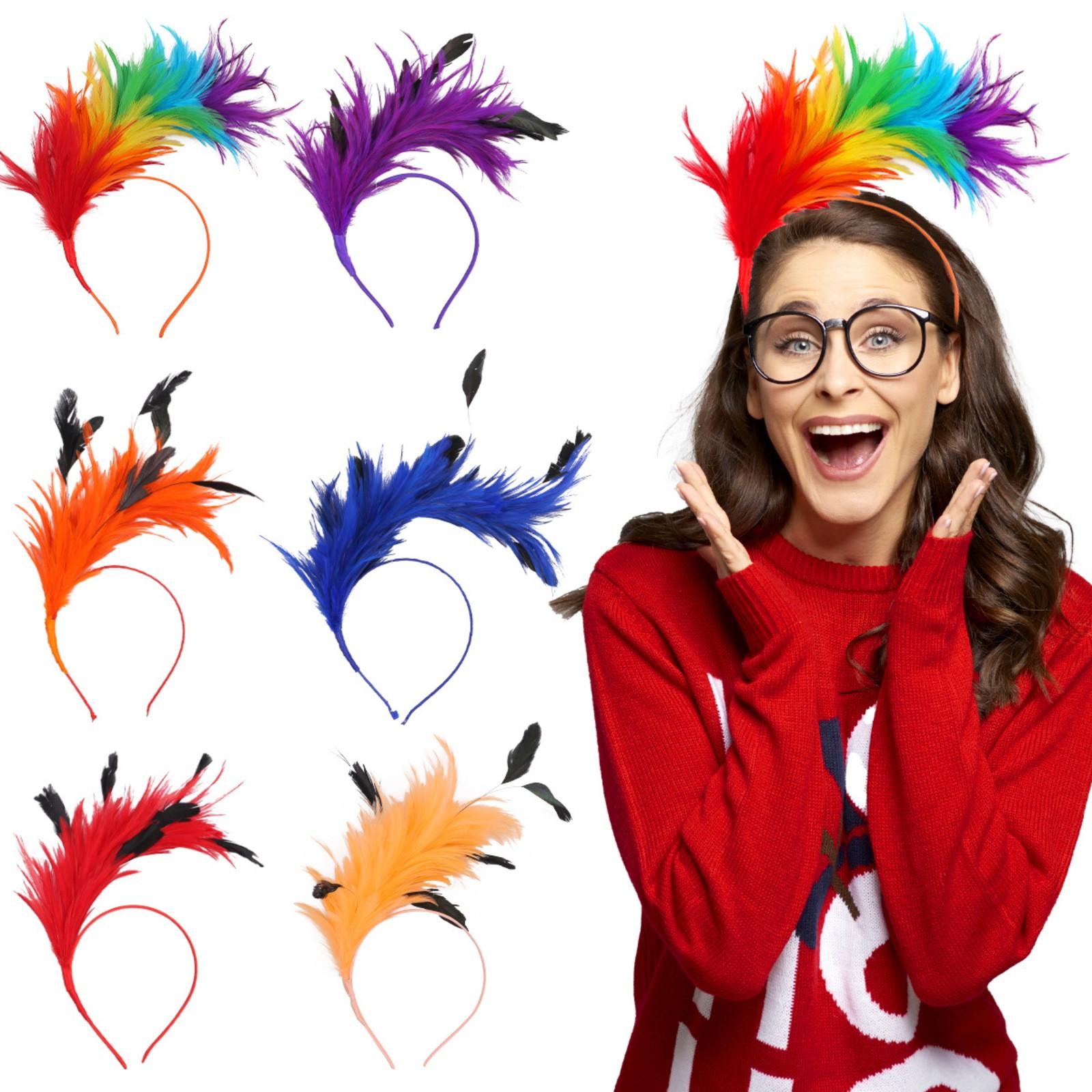 

Colorful Feather Headband Headdress Holiday Party Carnival Performance Dance Decoration Head Buckle Hair Accessories Props One Size синій
