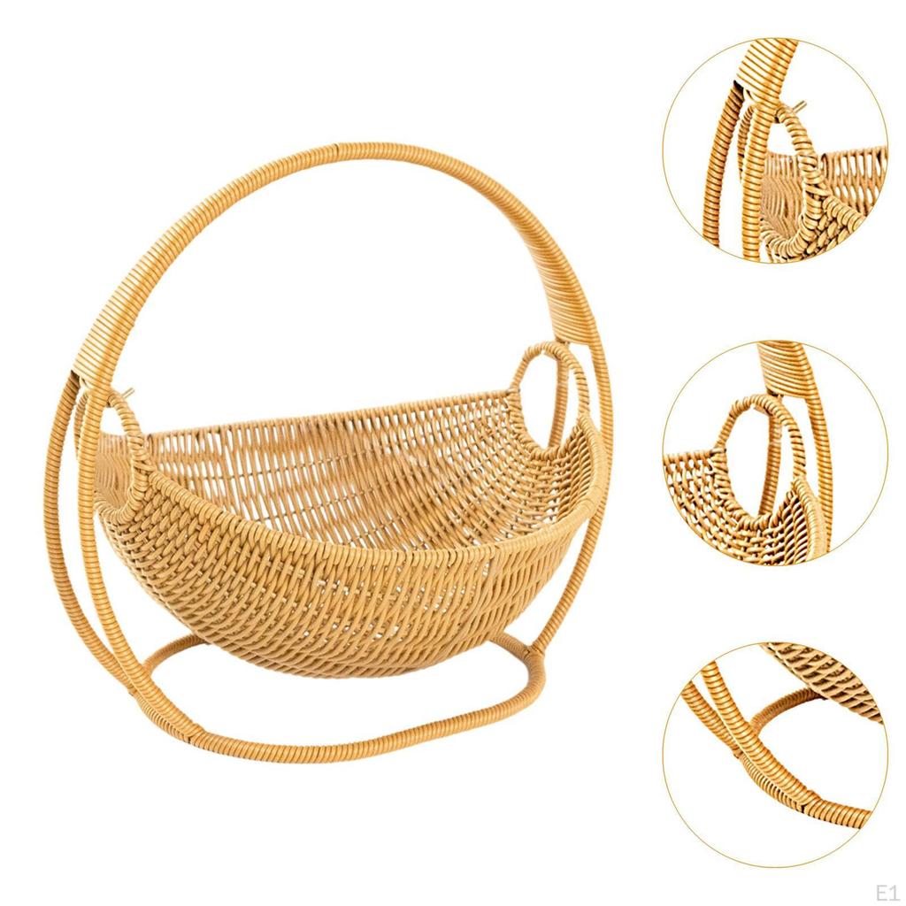 Imitation Rattan Candy Fruit Basket with Top Handle Portable Rustic Multifunctional Sturdy