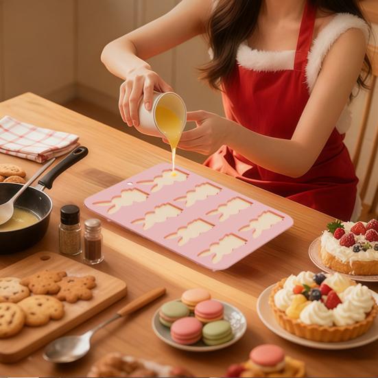 Oster-Silikonform 8 Mulden 3D-Hasenform Antihaft-Flexible Form Schokolade Süßigkeiten Pudding Seife Knete Back-Dekorationswerkzeug