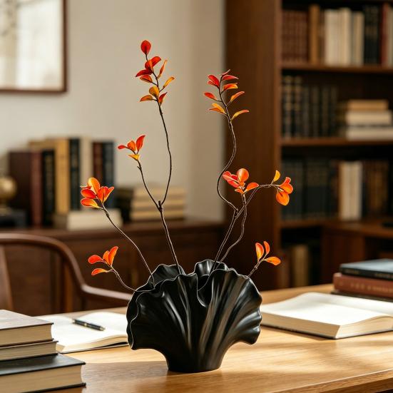 Ceramic Ginkgo Leaf Flower Vase, Artistic Leaf Shape Floral Container, Decorative Vase for Home Office Living Room Table Centerpiece