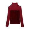 Women's Spring 2026 Light Luxury Beaded Velvet Patchwork Mesh Long Sleeve Top  