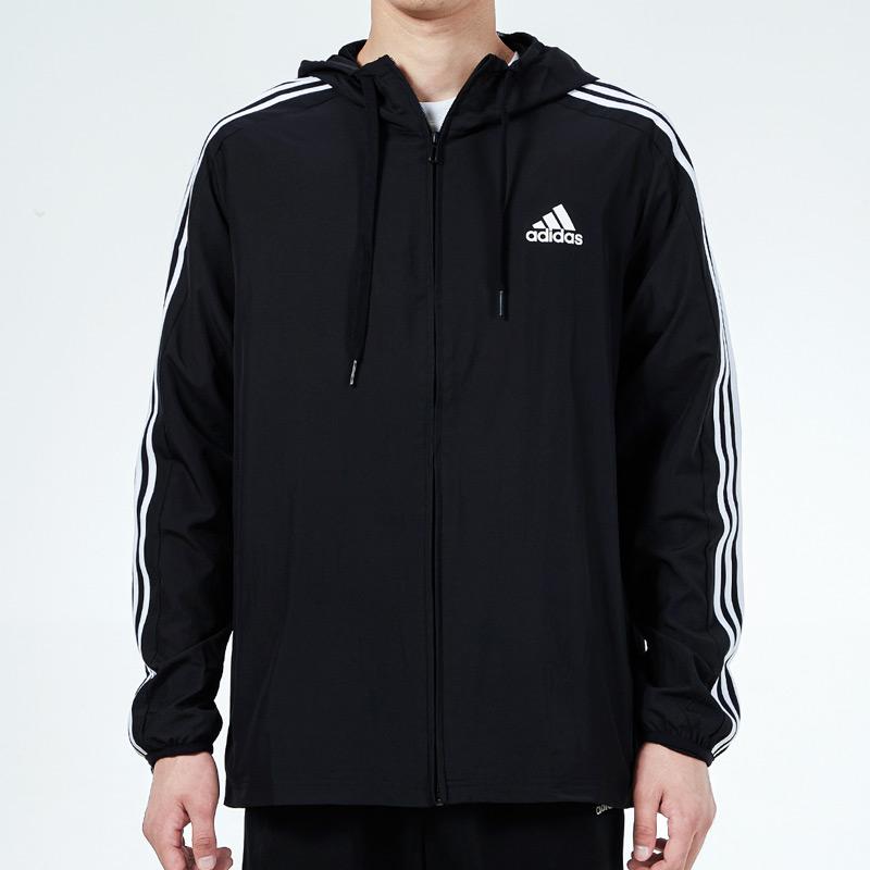 adidas Men's 3-Stripes Wb Hooded Windbreaker Jacket Black GV5256