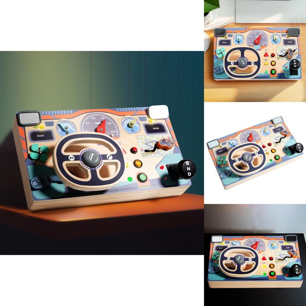 Busy Board Toy For Kids With Wooden Steering Wheel Learning Playset For Early Education