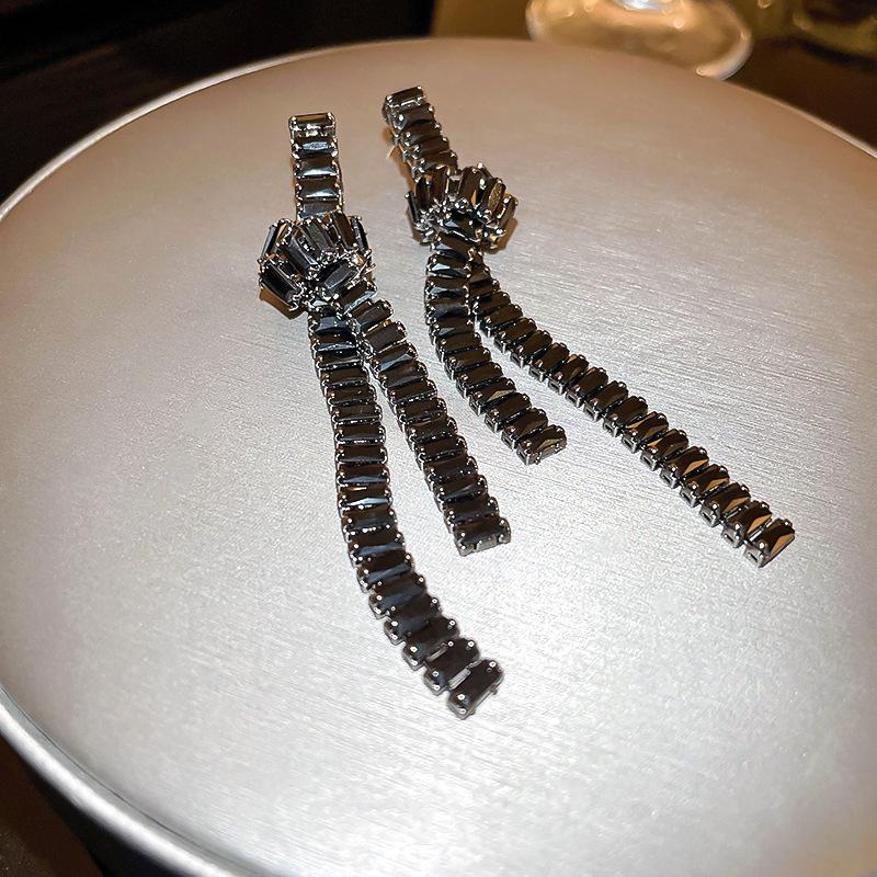 

Dark Zircon Geometric Sterling Silver Earrings: Elegant, Luxurious, High-End Women s Fashion