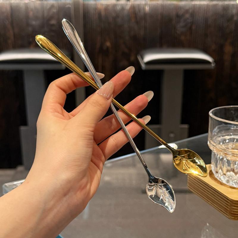 304 Stainless Steel Mixing Spoon Long Handle Dessert Spoon Milk Tea Honey Spoon Coffee Spoon Soup Spoon Lengthened Spoon