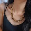 Vintage High-Quality Natural Tiger'S Eye Stone Shijia Coffee Pearl Double-Layer Necklace Maillard Style Autumn And Winter New